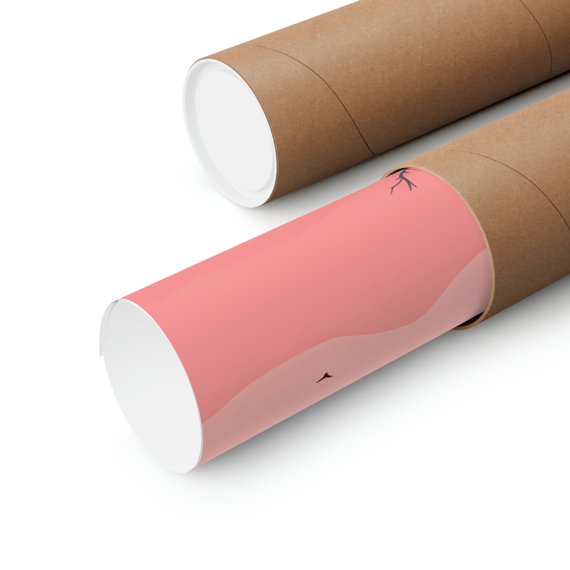 Two pink and white paper tubes on a white background