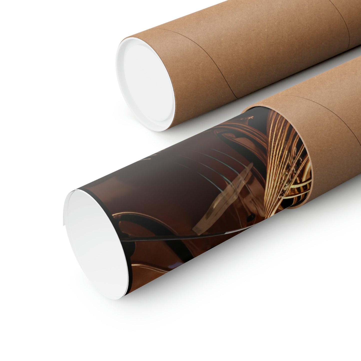 Two rolls of brown paper with a brown background