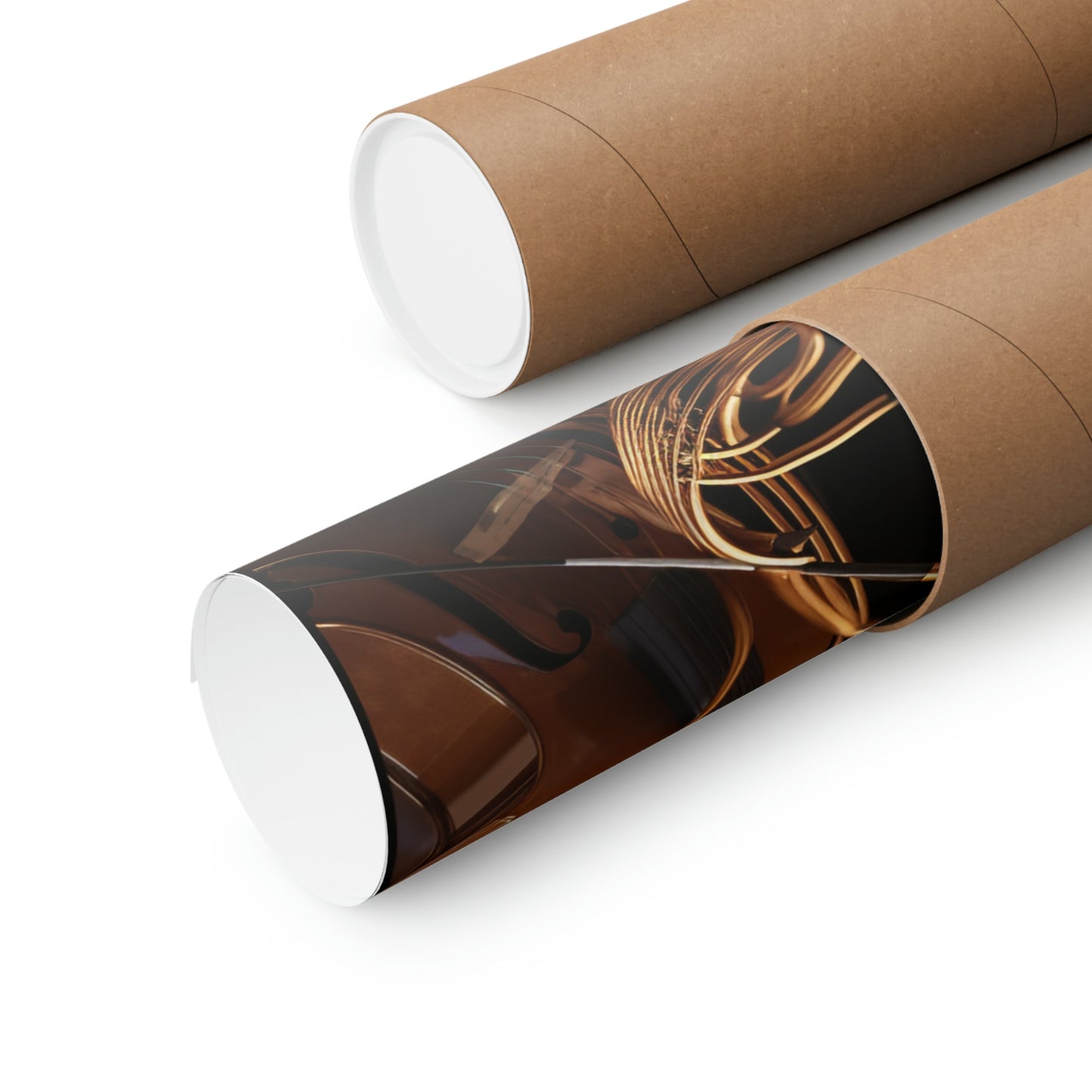 Two rolls of brown paper with a picture of a woman