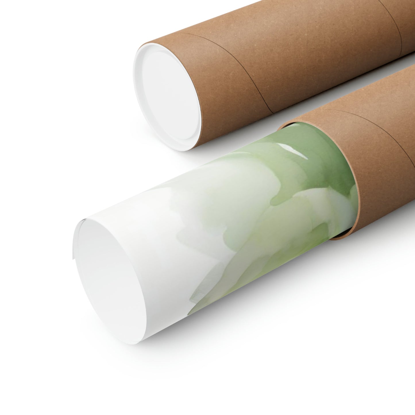 Two rolls of brown paper with green leaves on them