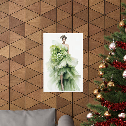 A christmas tree with a picture of a woman in a green dress