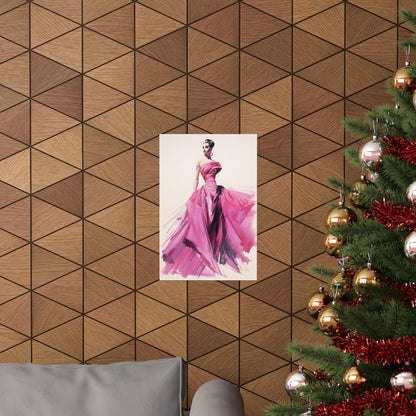 A christmas tree with a pink dress hanging on it