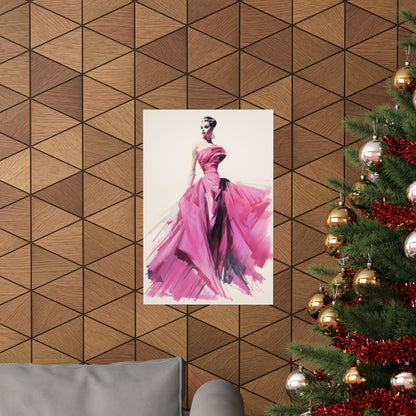 A christmas tree with a pink dress hanging on it