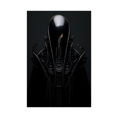 Sleek, black alien-like creature with an elongated head and biomechanical features.