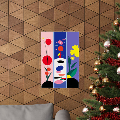 A christmas tree with a colorful painting on it