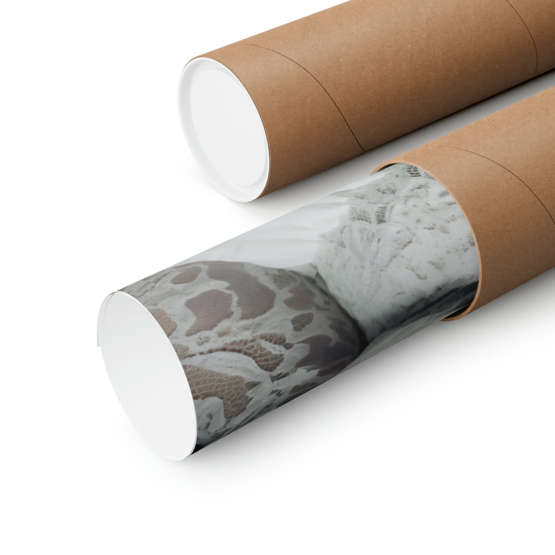 Two rolls of toilet paper with a white marble pattern