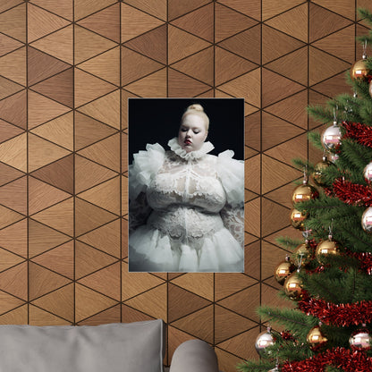 A christmas tree with a picture of a baby in a white dress