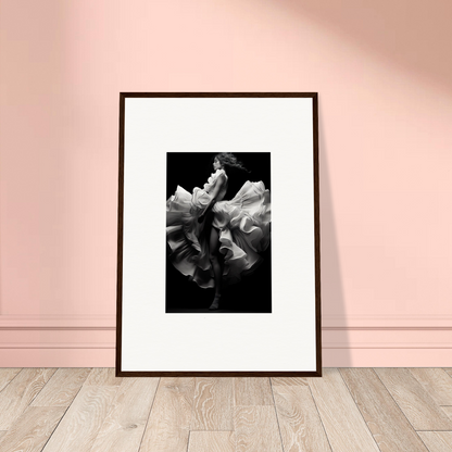 Framed black and white photograph of a flower with ruffled petals.