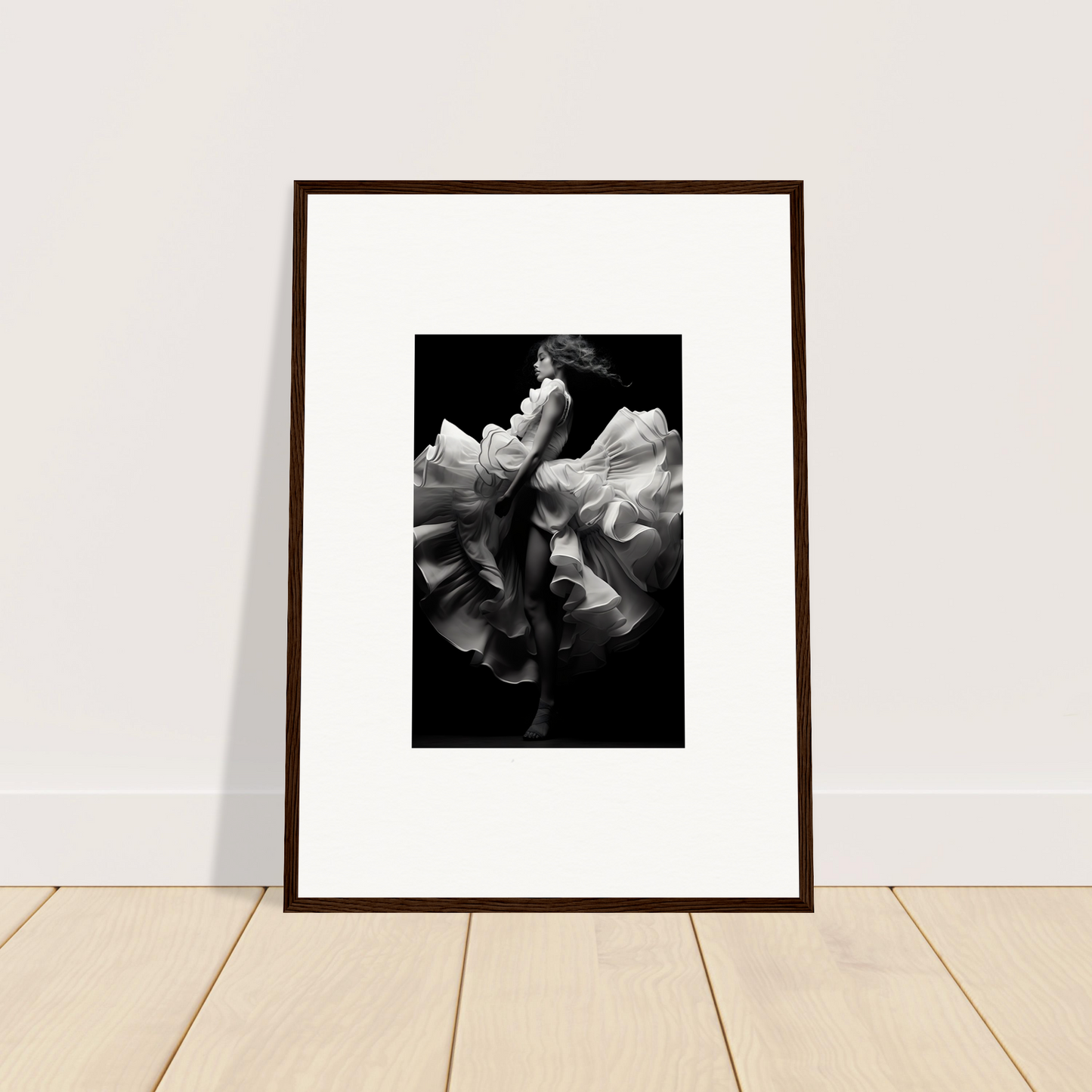 Framed black and white photograph of a blooming flower.