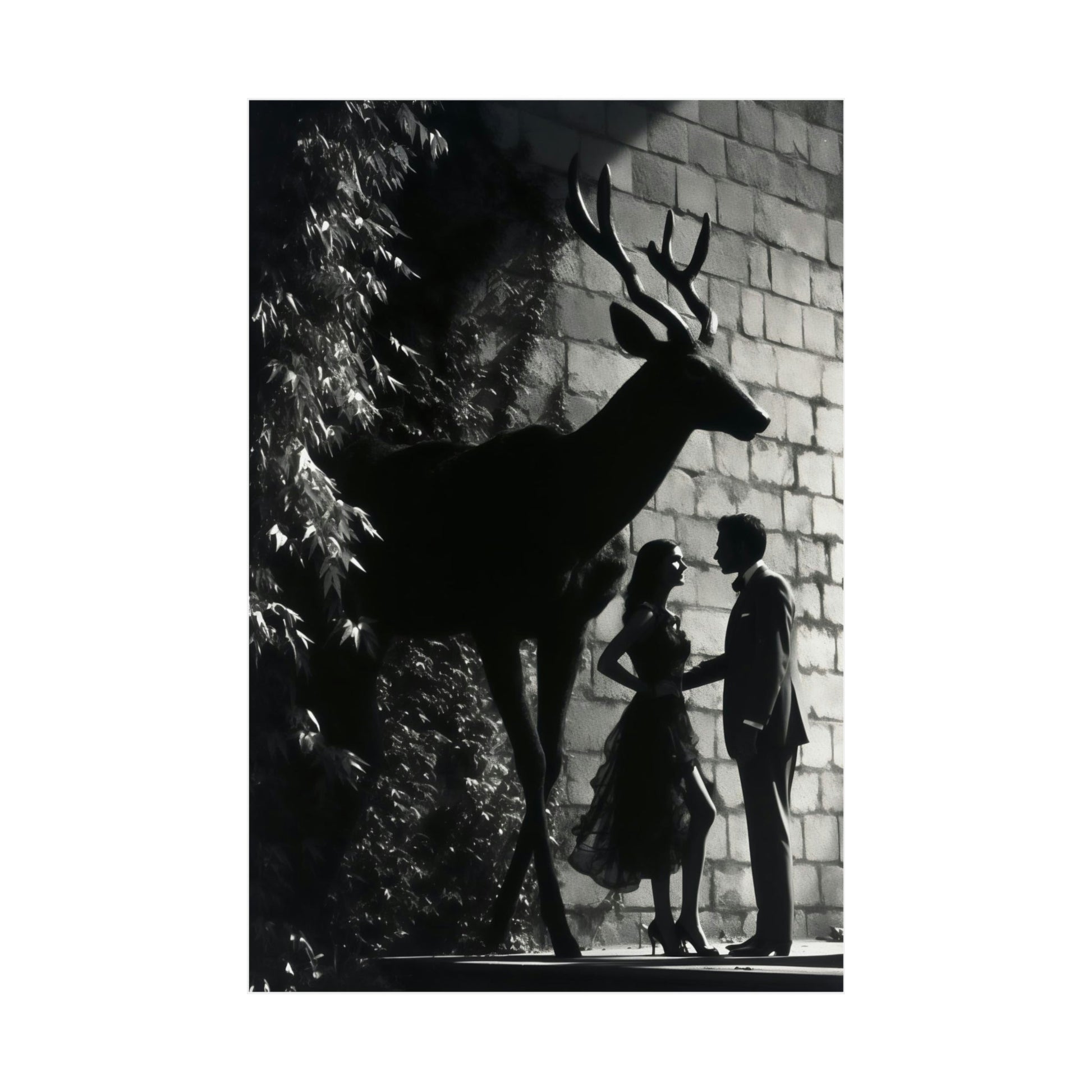 A man and woman standing next to a deer