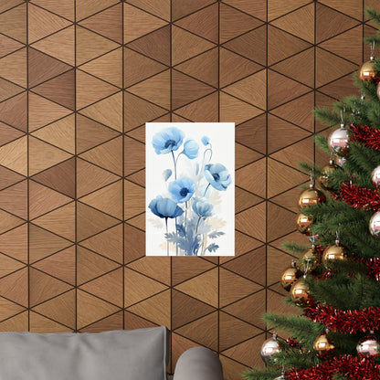 A christmas tree with a blue flower on it