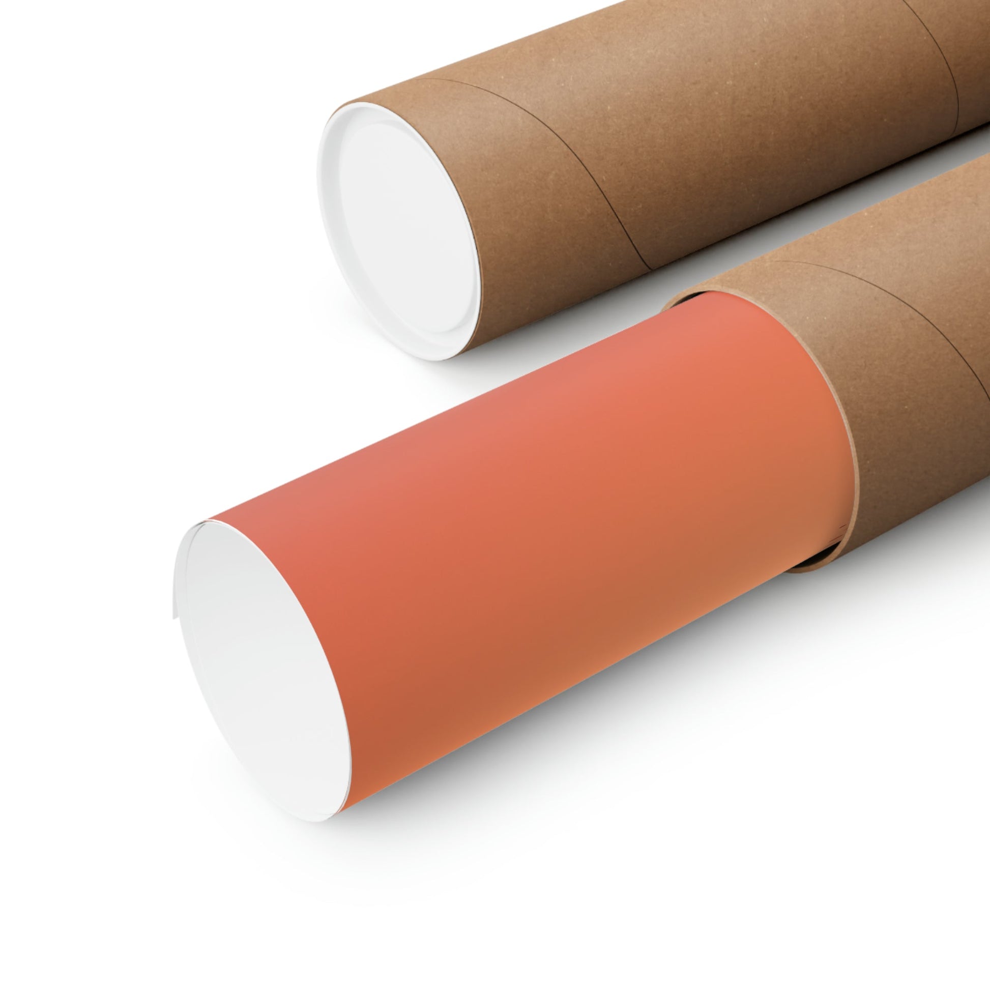 Two rolls of brown paper with a white top and a red bottom