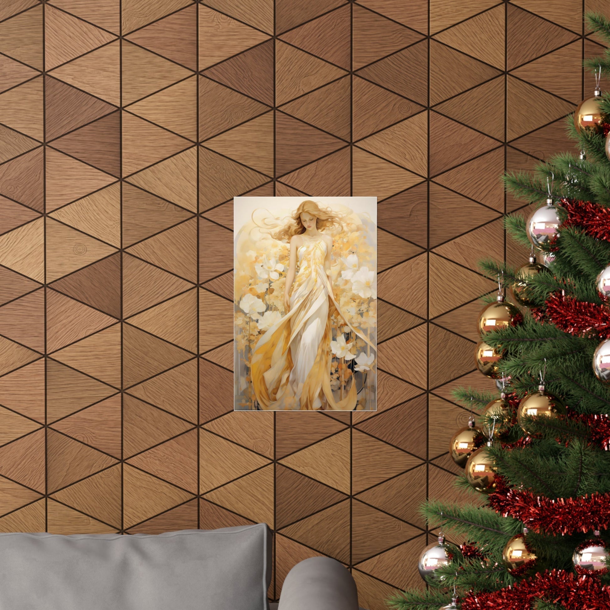 A christmas tree with a picture of a woman