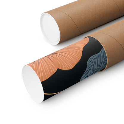 Two rolls of brown paper with a black and orange design