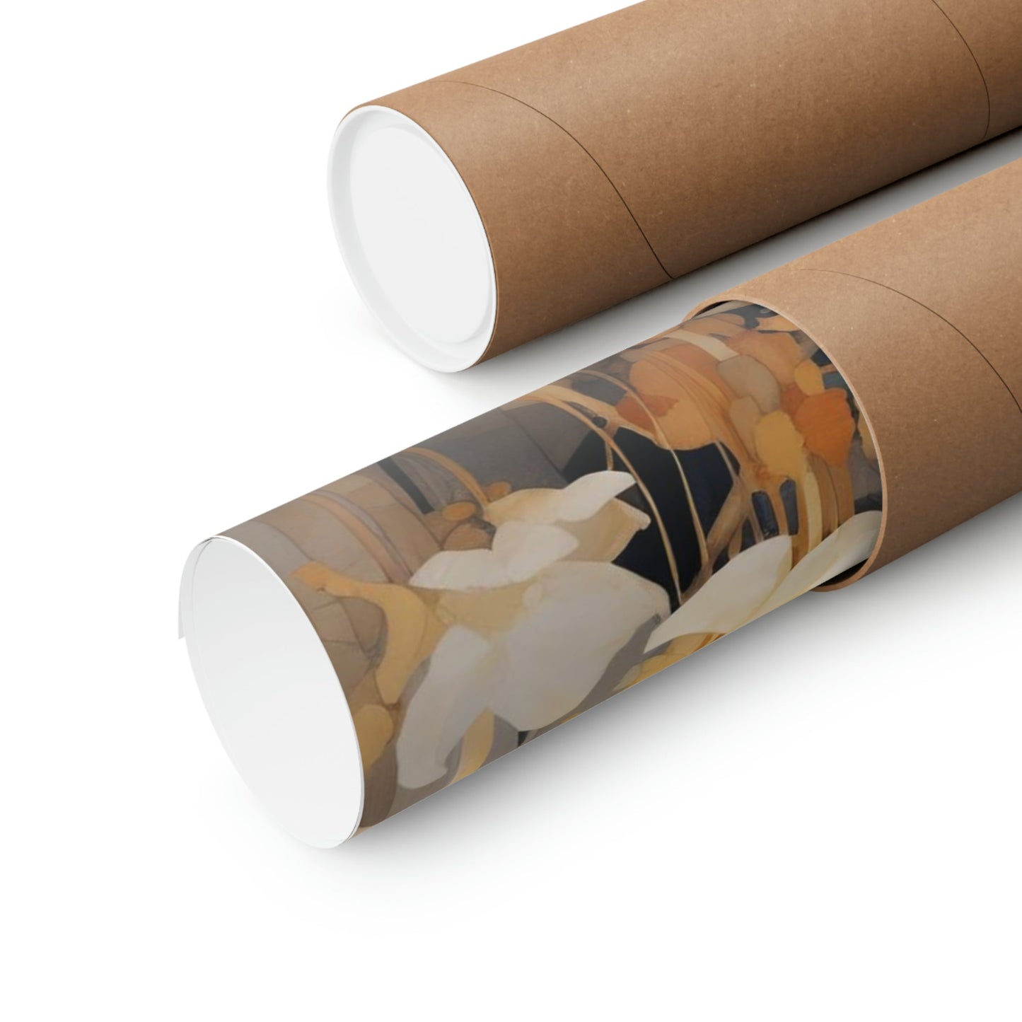 Two rolls of brown paper with a brown and white design