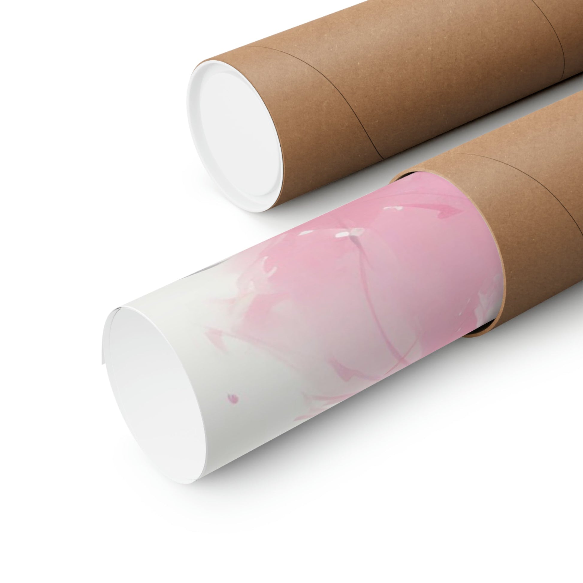 Two rolls of toilet paper with pink and white paint