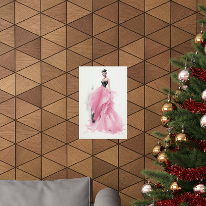 A christmas tree with a pink dress hanging on it