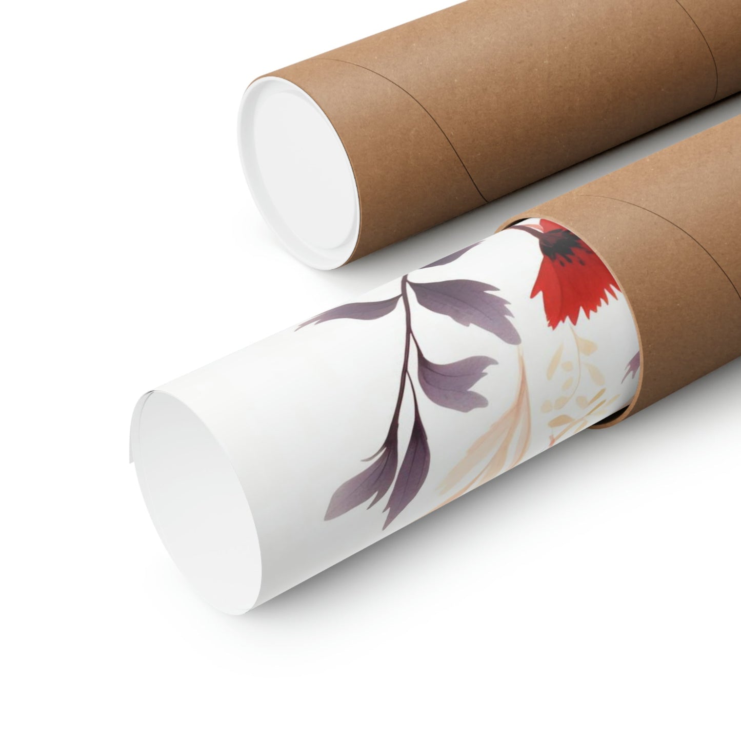 Two rolls of brown paper with a floral design