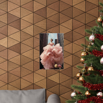 A christmas tree with a picture of a woman in a pink dress