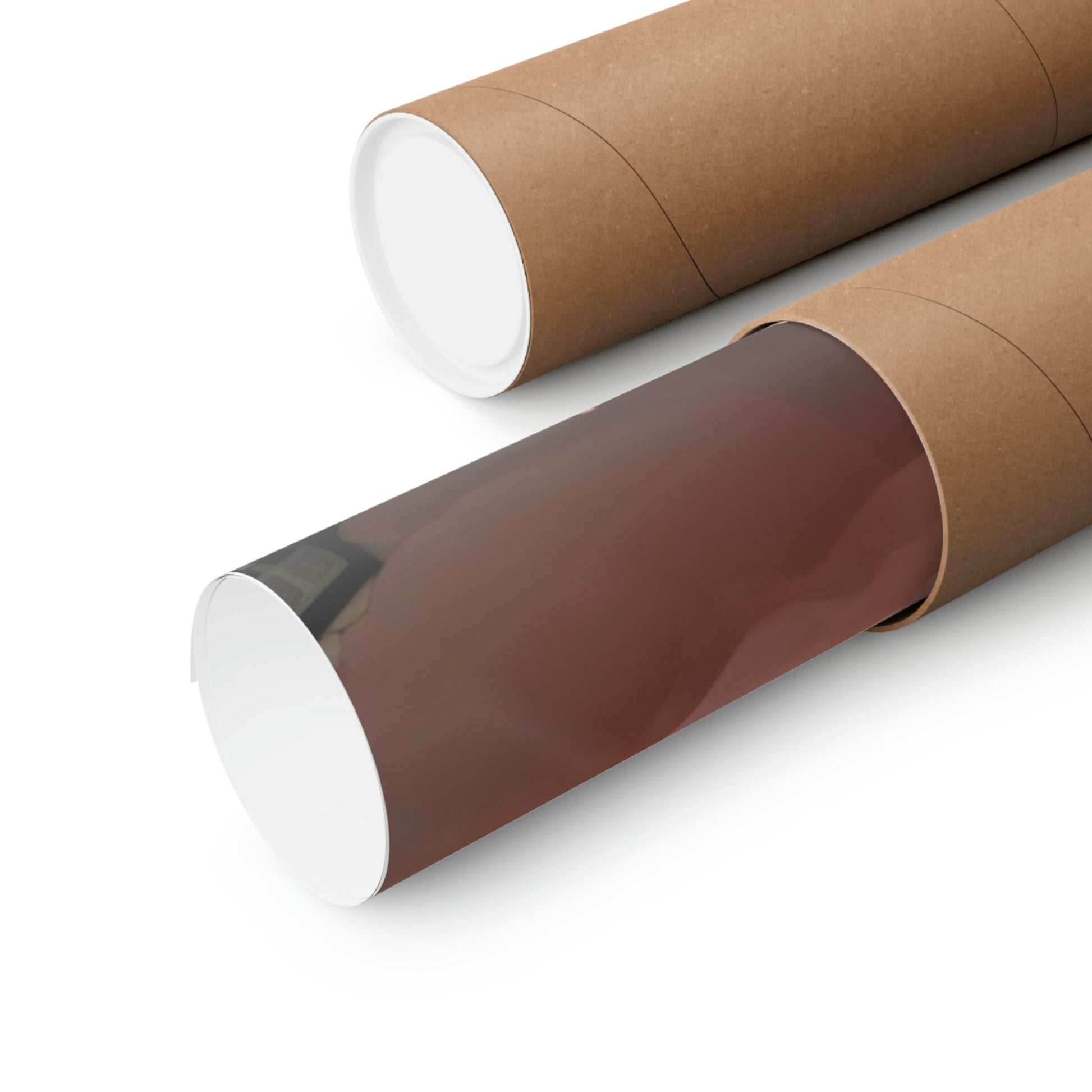 Two rolls of brown paper with a white top