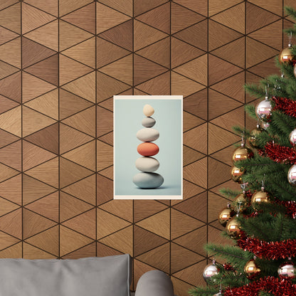 A christmas tree with a picture of a stack of rocks