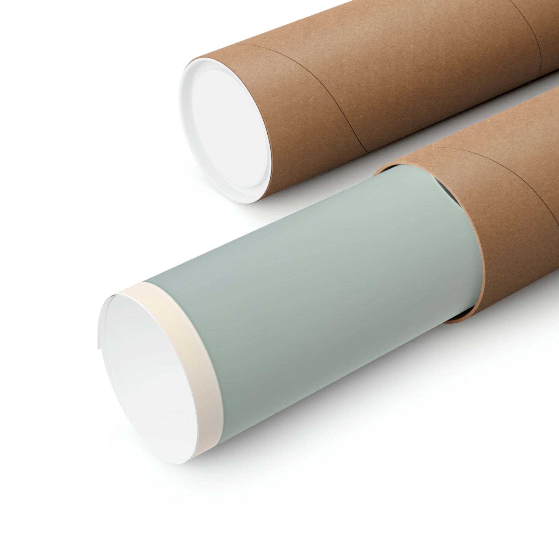 Two rolls of brown paper with a green and white stripe