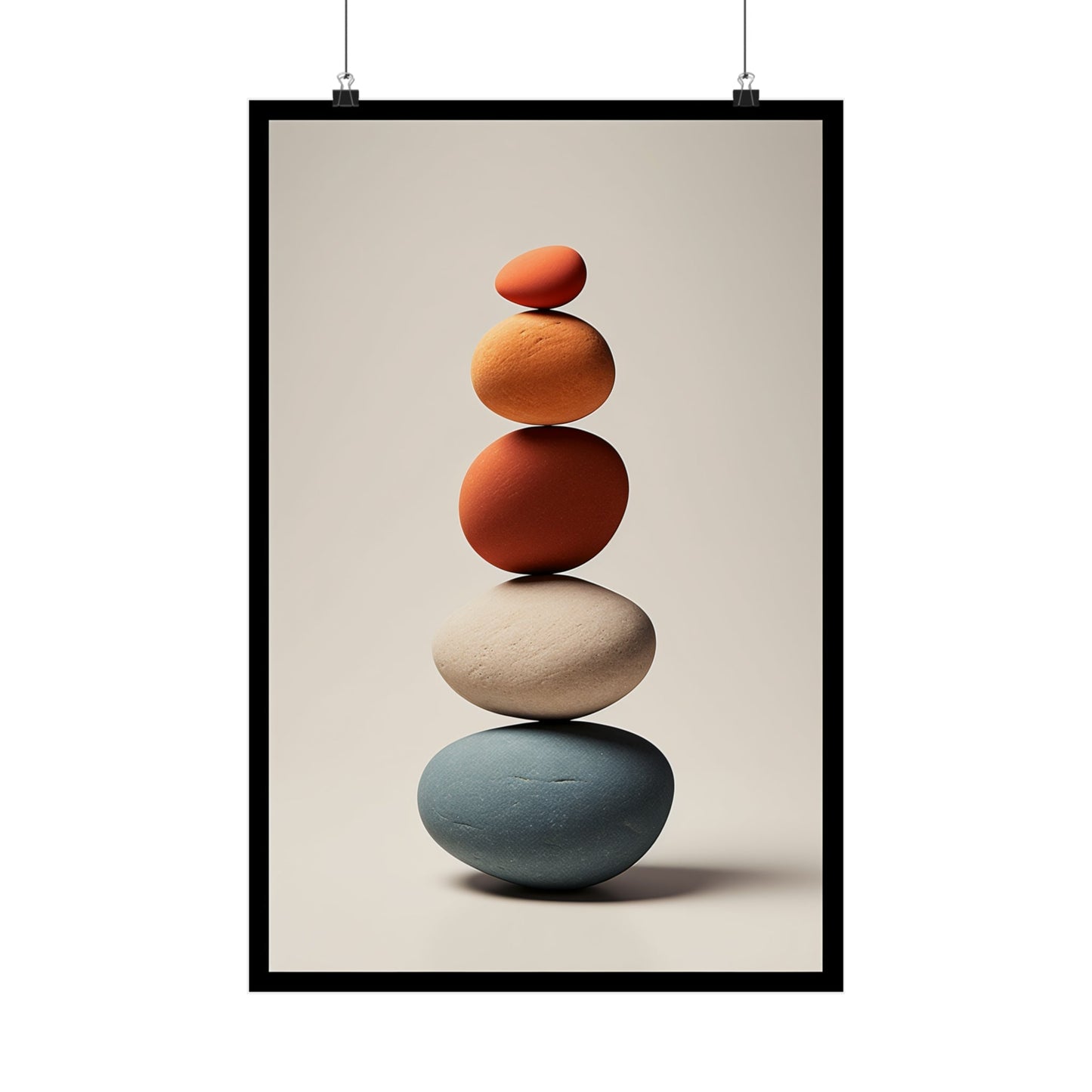 A poster with three stones stacked on top of each other stones