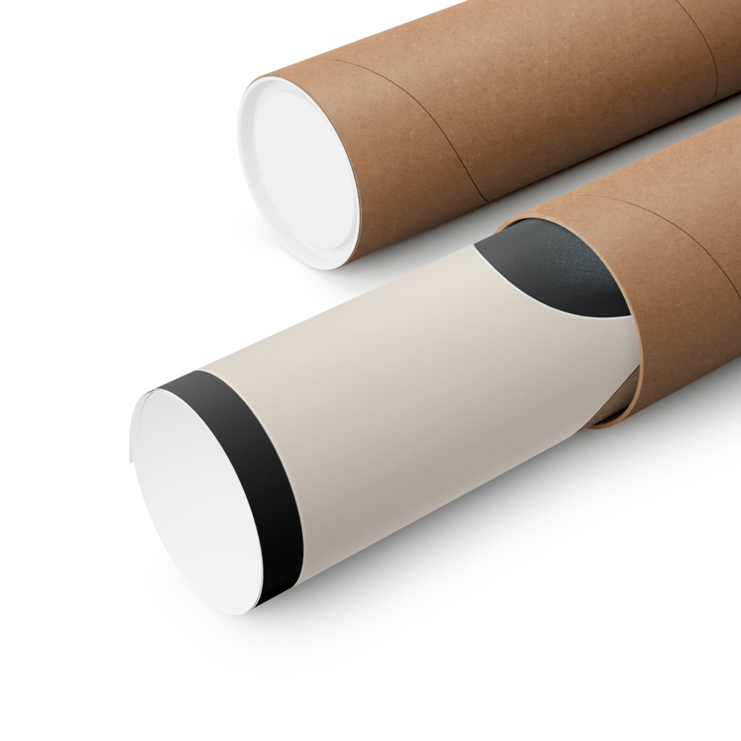 Two rolls of brown paper with black and white stripes