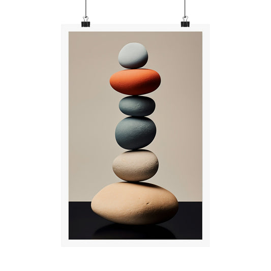 Stack of smooth, colorful stones balanced precariously on top of each other.