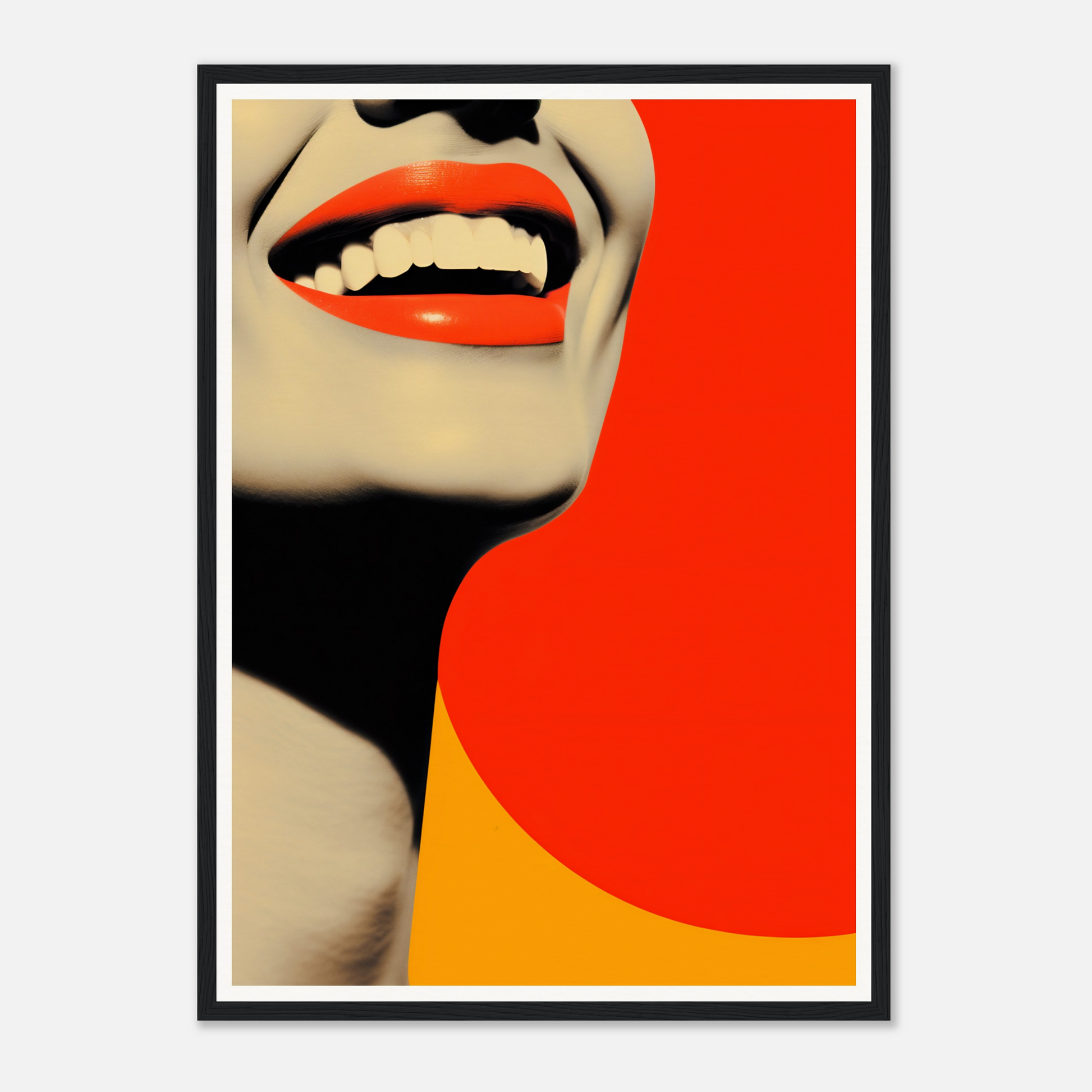 A poster with a woman’s face and red lips