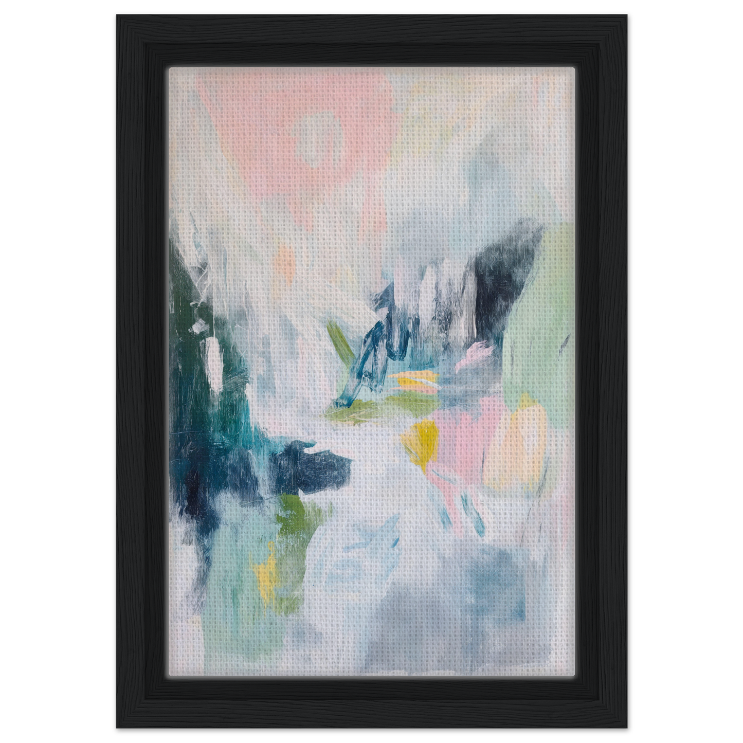 Abstract painting with soft pastel colors in a black frame, Prism Dreamscape Gestures