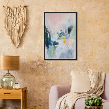 Abstract painting in soft pastels with a black frame for Prism Dreamscape Gestures room decor