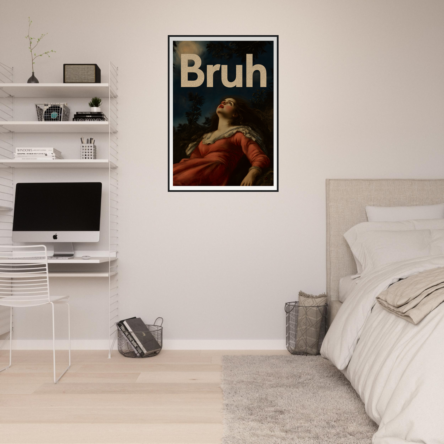 Modern "Moonlit Bruh Reverie" wall art in stylish room decor, blending elegance and innovation for home and cool room decor.