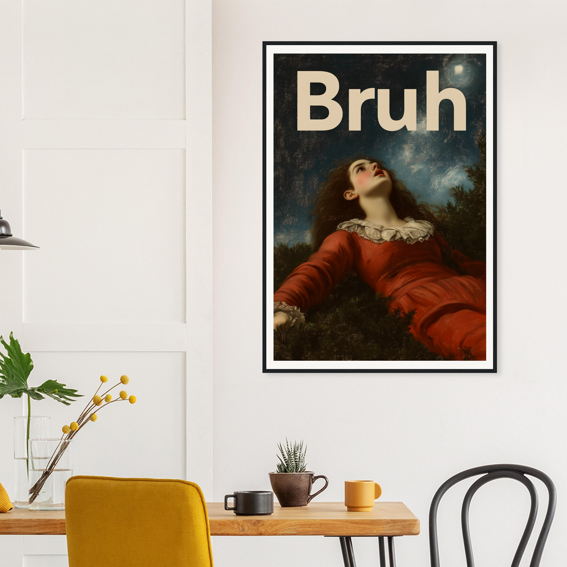 "Bruh Night Bewilderment" framed wall art from Future Fashion Oracle™ adding a twist of humor and sophistication to home decor.