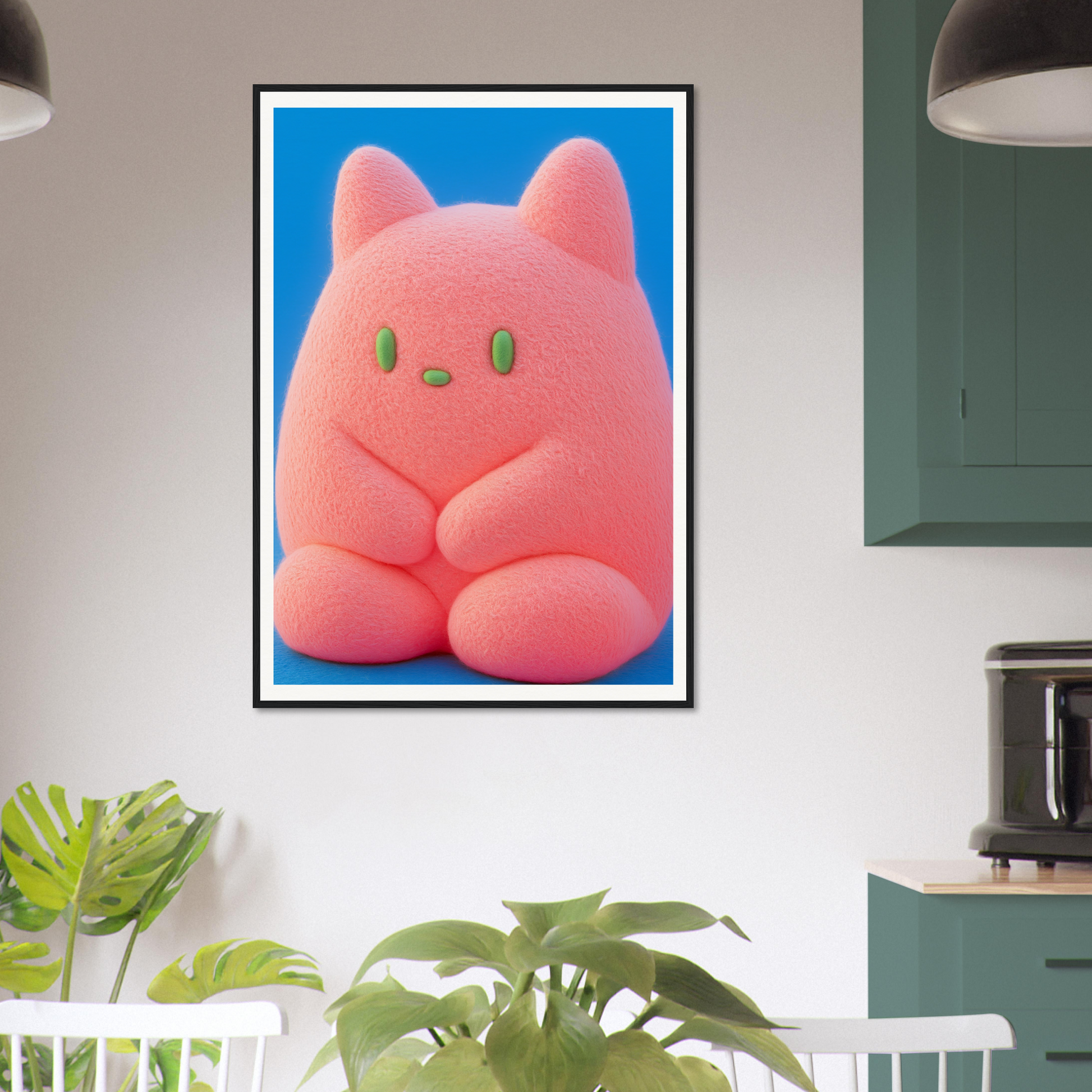 Framed Plush Pink Cosmos wall art with whimsical character, perfect for adding cheerful sophistication to home decor and cool room style.