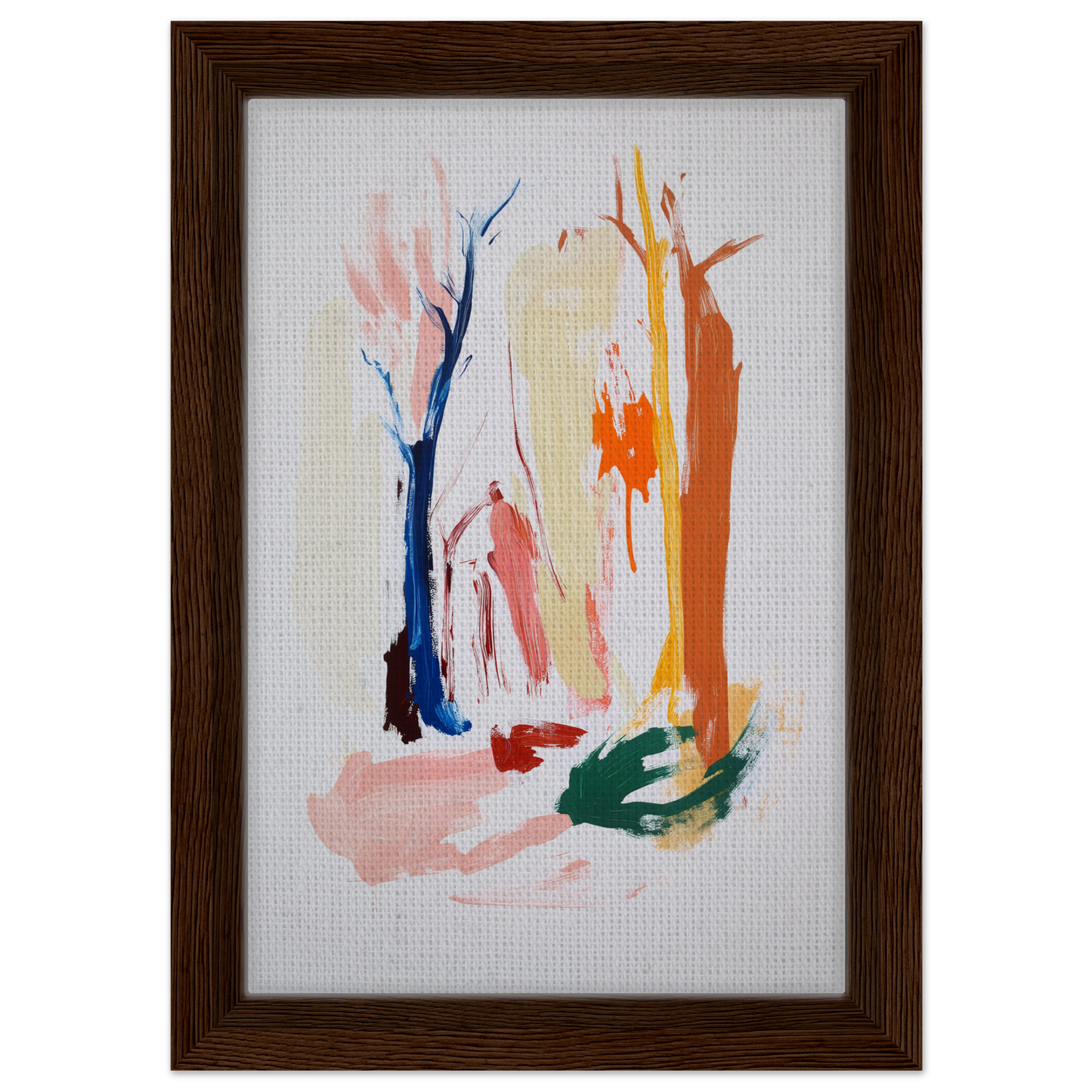 Abstract painting with colorful tree-like brushstrokes in Framed Canvas Print Psilocynic Tree Whisper