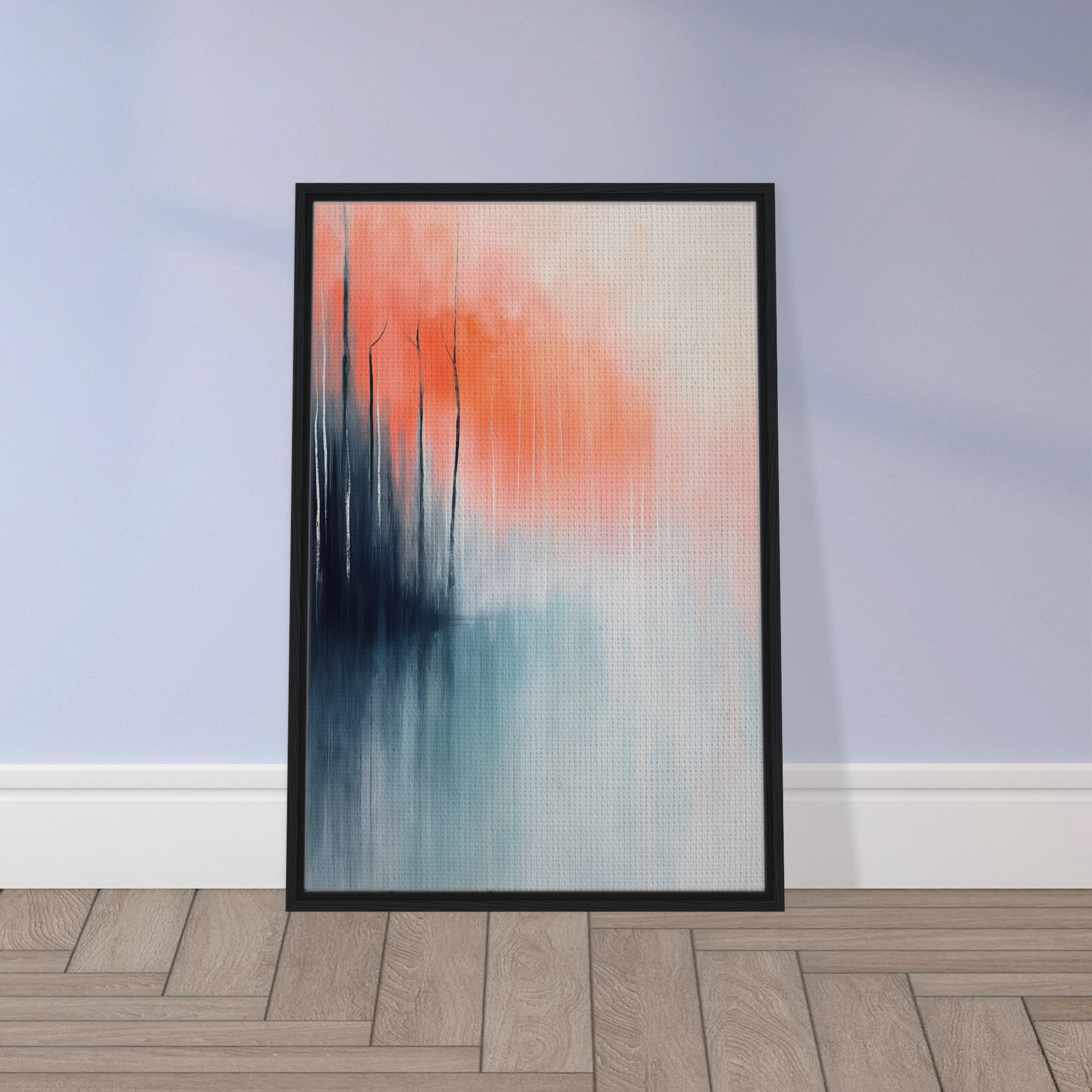 Framed canvas print of Psychedelic Forest Revelations with orange and teal hues