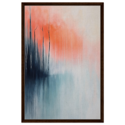 Abstract painting of blended coral and blue tones in Psychedelic Forest Revelations framed canvas print