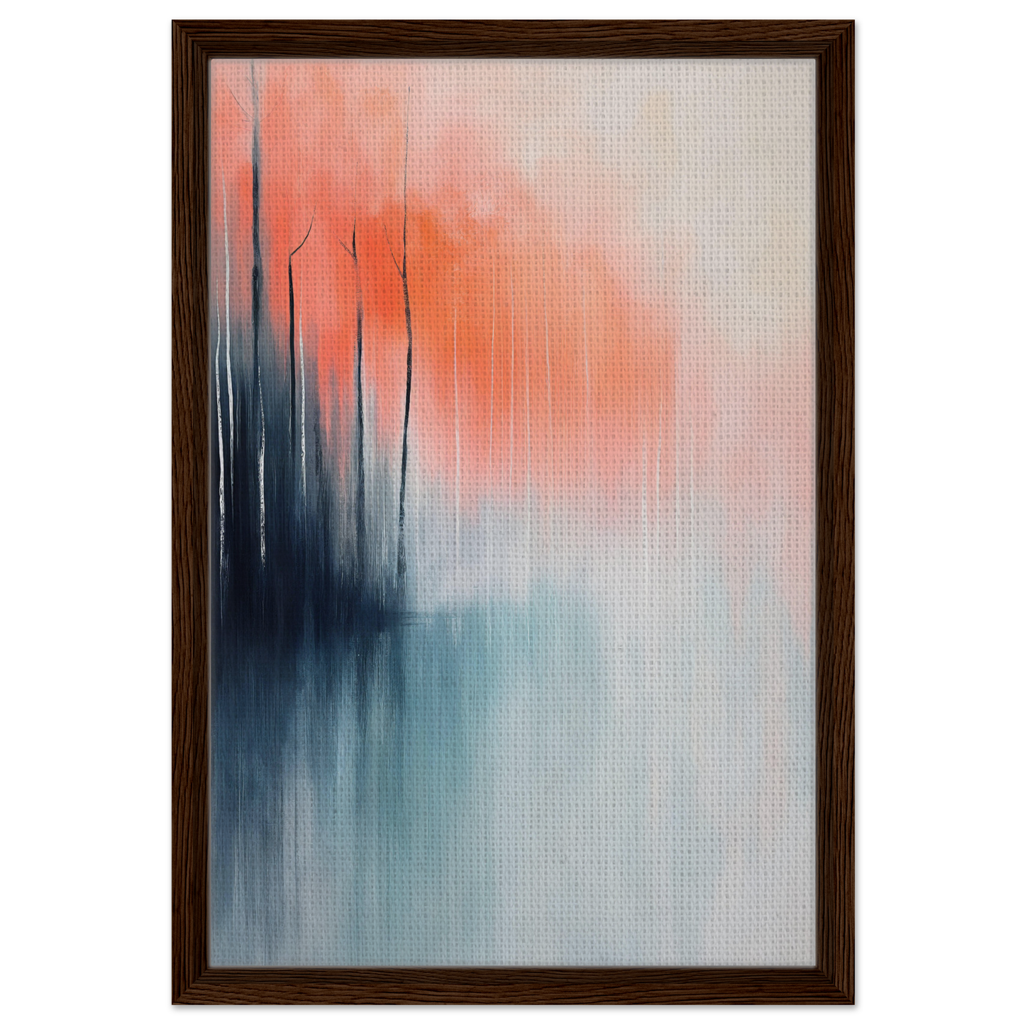 Abstract painting with coral and navy vertical streaks for Psychedelic Forest Revelations room decor