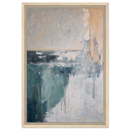 Abstract painting of muted teal and gray tones in Psychedelic Sea Breaths framed canvas print