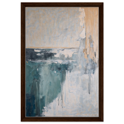 Abstract painting in muted teal and gray tones framed as Psychedelic Sea Breaths