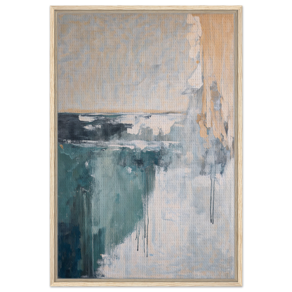 Abstract painting in muted teal, gray, and beige tones for Psychedelic Sea Breaths framed canvas print