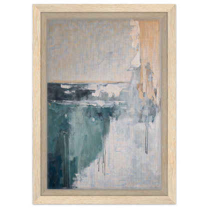 Abstract painting in muted teal, gray, and beige tones, framed canvas print titled Psychedelic Sea Breaths