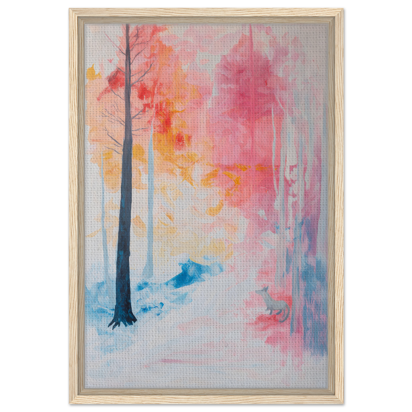 Framed canvas print of a colorful forest in the Psychedelic Wilderness Revelry style