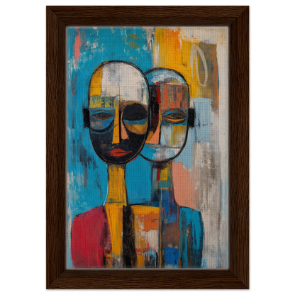 Abstract painting of stylized faces for Quantum Twin Murmurs room decor on Shopify Planet