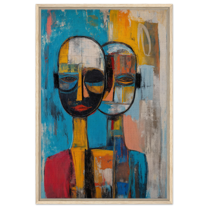 Abstract painting of two stylized faces for Quantum Twin Murmurs room decor