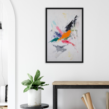 Abstract painting in a black frame, embodying Radiant Chaos Harmony for stylish room decor