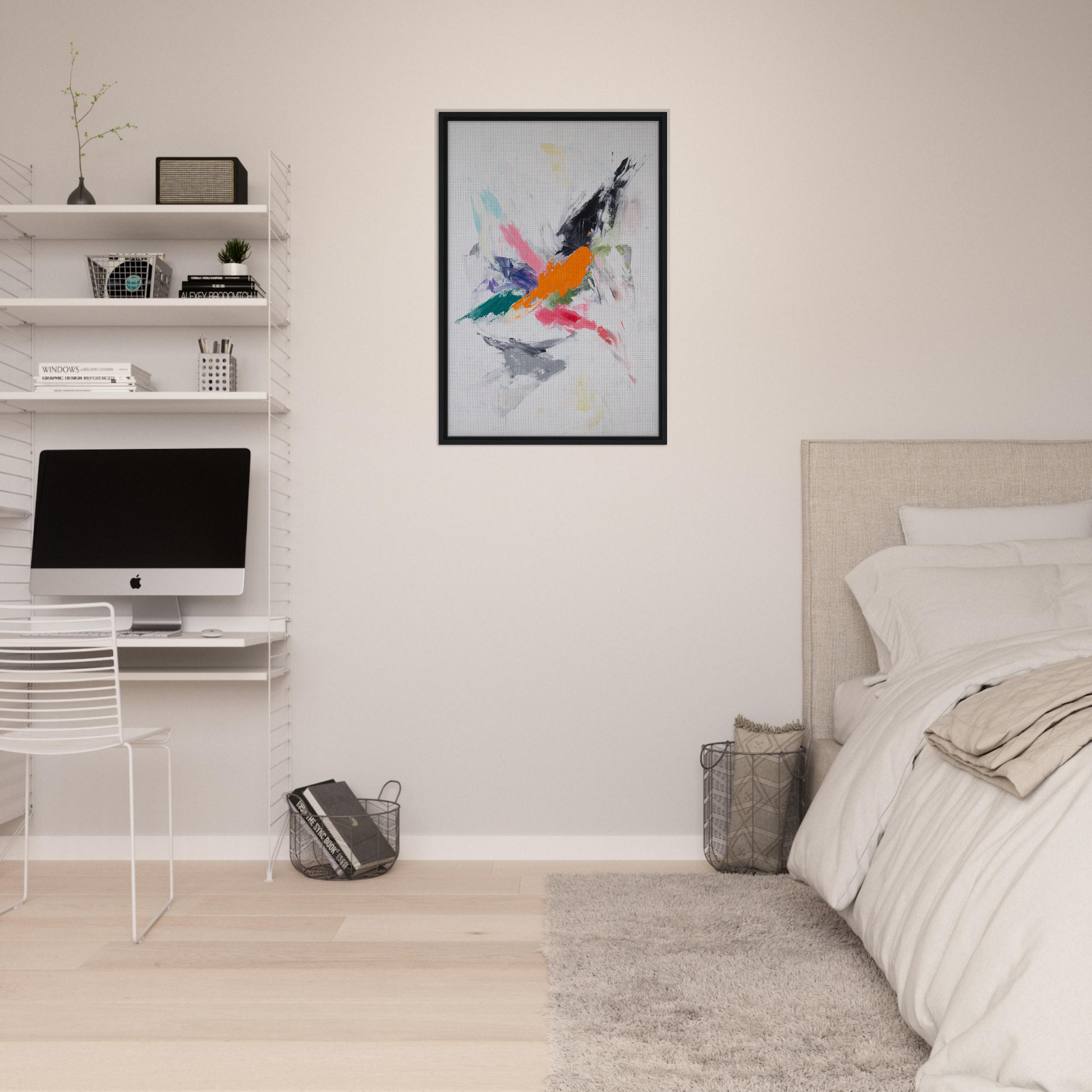 Colorful abstract painting of a bird in flight on Radiant Chaos Harmony framed canvas print