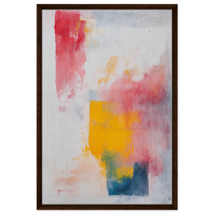 Abstract painting in soft pink, yellow, and blue on light background for Rapture Between Hues