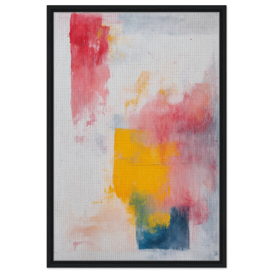 Abstract painting titled Rapture Between Hues featuring soft pink, yellow, and blue brushstrokes for elegant room decor